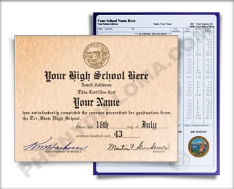 Fake High School Diploma Graduation 1970s w/ Transcripts HS 70s D+T
